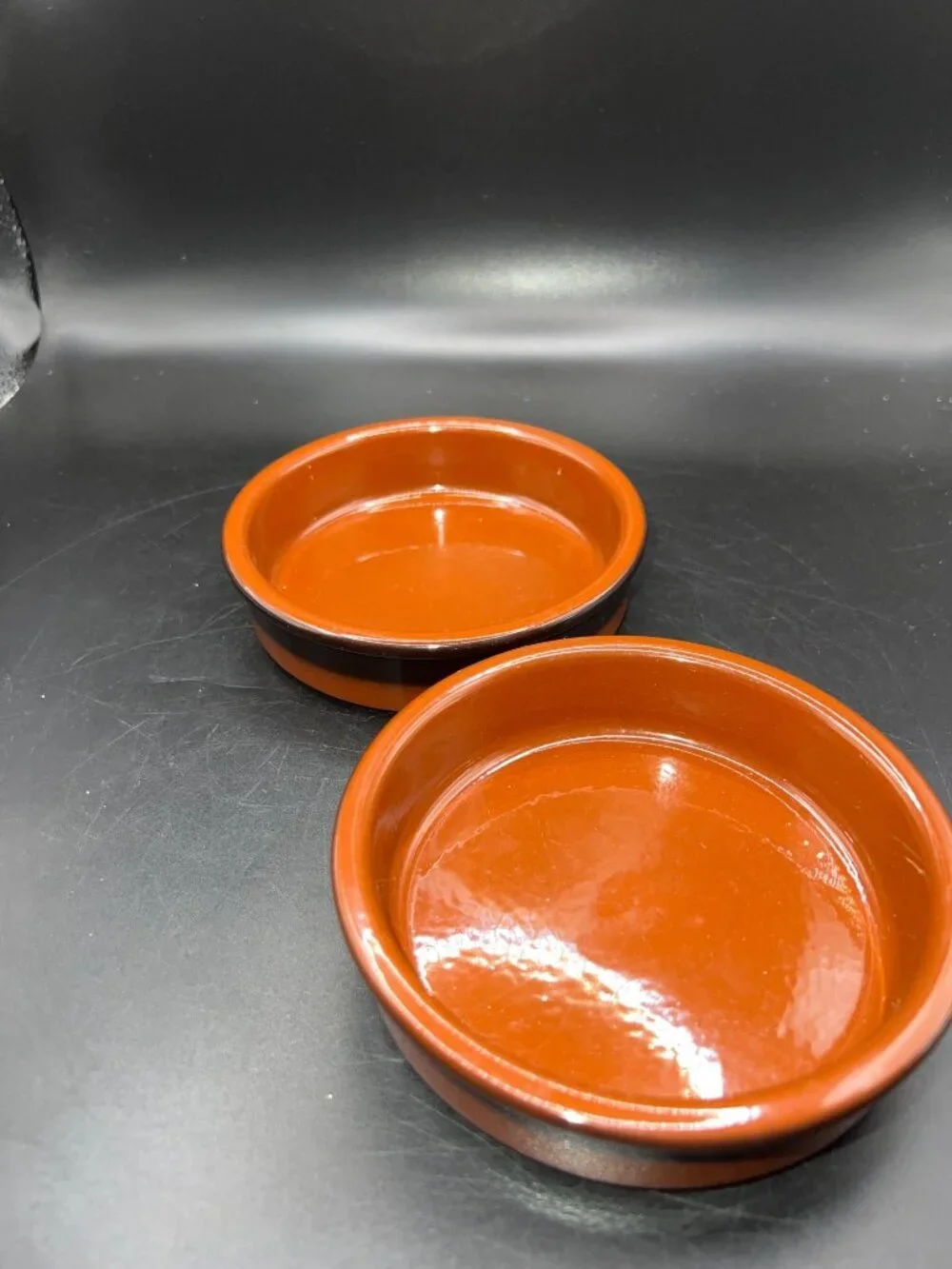 Cermer Terracotta Ceramic Baking Dishes Rustic Brown Black  4.5” Diameter EUC